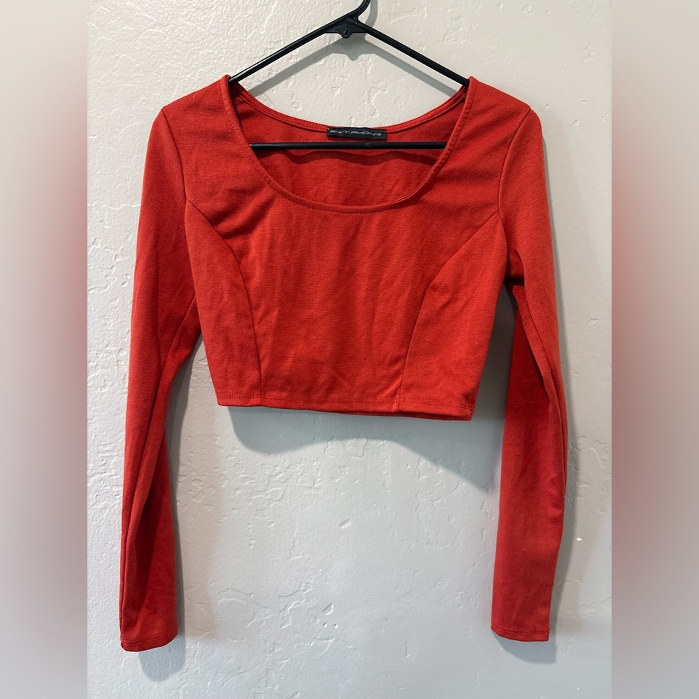 Symphony Red/Orange Long Sleeve Crop Top